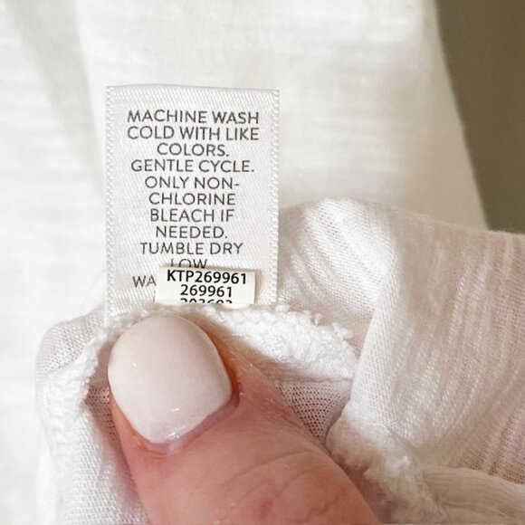 J. Jill Embroidered V-Neck Tunic Length Tank, White with Blue Trim, Size Medium - Picture 4 of 5